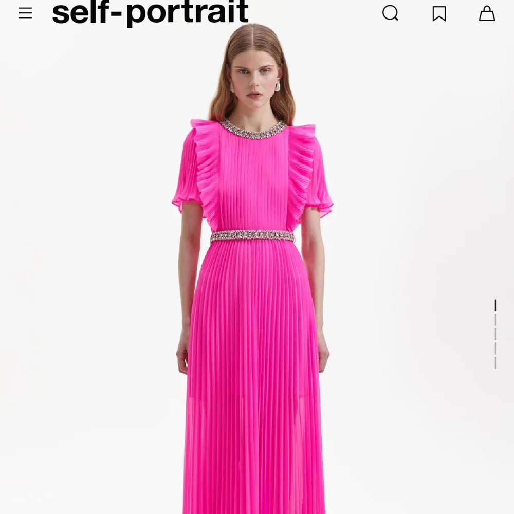 Self-Portrait 2024 Crystal Embellishment Pleated Chiffon Maxi Dress